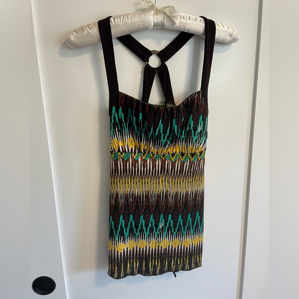 (Sold)Multicolor Strappy Top with Geometric Pattern swim top